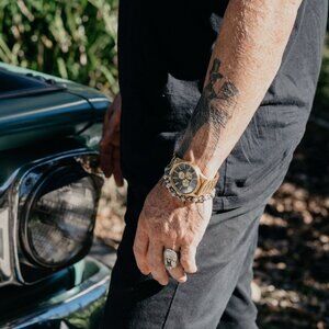 Nixon Sentry Chronograph Black Gold Steel Link Watch